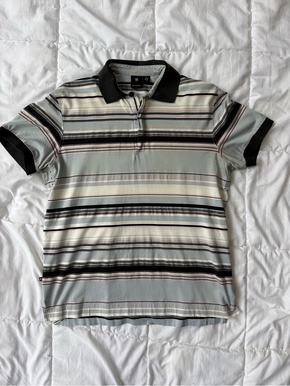 Victorinox Striped Polo Shirt - Black, Light Gray & Cream